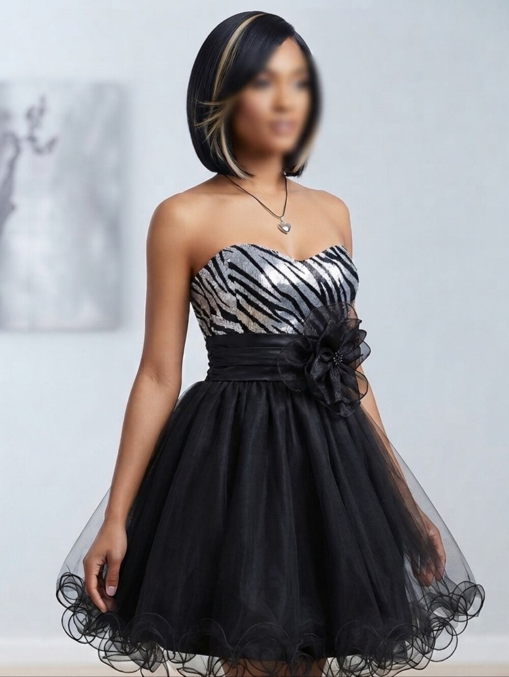 Josh & Jazz Black Silver Sequin Zebra Tulle Homecoming Cocktail Dress Size 5/6